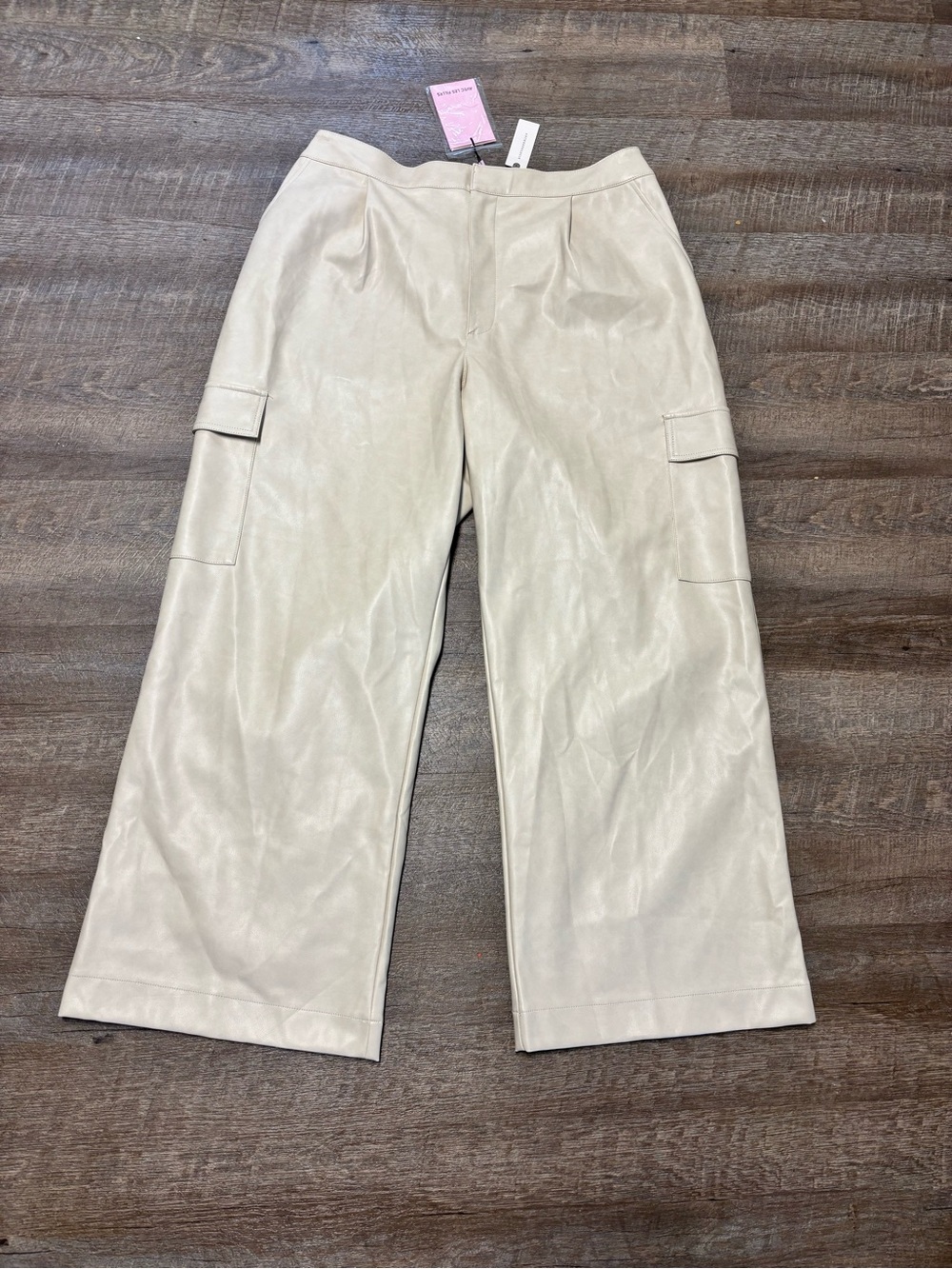Anthropologie Avec Les Filles Women's Cream Wide-Leg Faux Leather Cargo Pants